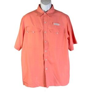 HABIT Men's Short Sleeve Button Down Vented Fishing Shirt Peach Medium